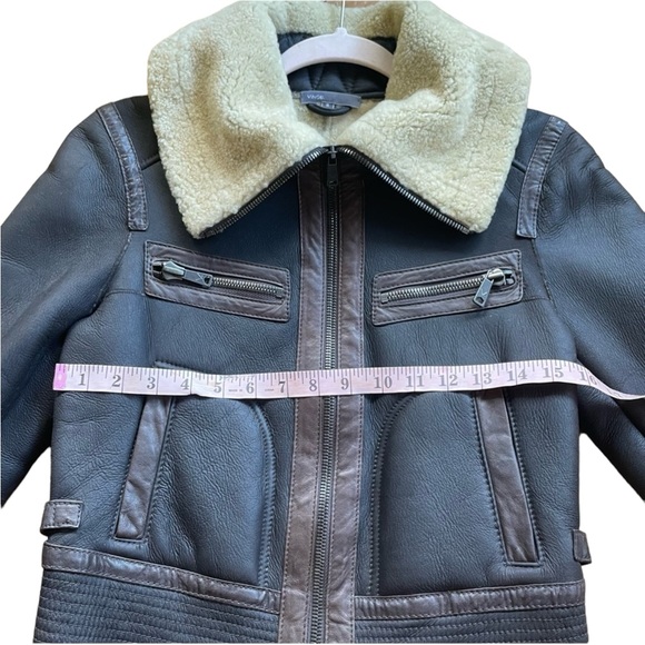 Vince Genuine Brown Leather Moto Flight Jacket with Shearing interior - Picture 13 of 13
